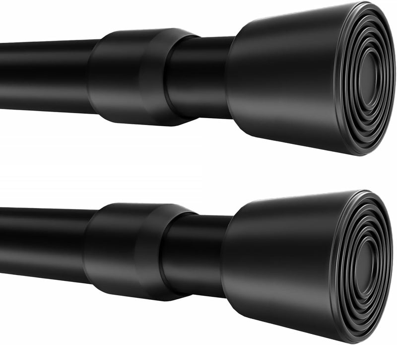 Caserry 2pcs Shower Curtain Rods Adjustable 41-75 Inches, 0.86" Diameter Spring Tension Rod No Drill, Heavy Duty Expandable Rod for Bathroom, Window, Kitchen, Closet, Room Divider, 1.2" Non-Slip Caps, Black - Image 1